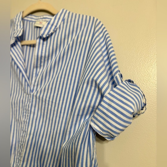 VINEYARD VINES Popover Top Blue White Striped Roll Tab Sleeves Blouse - Picture 8 of 9